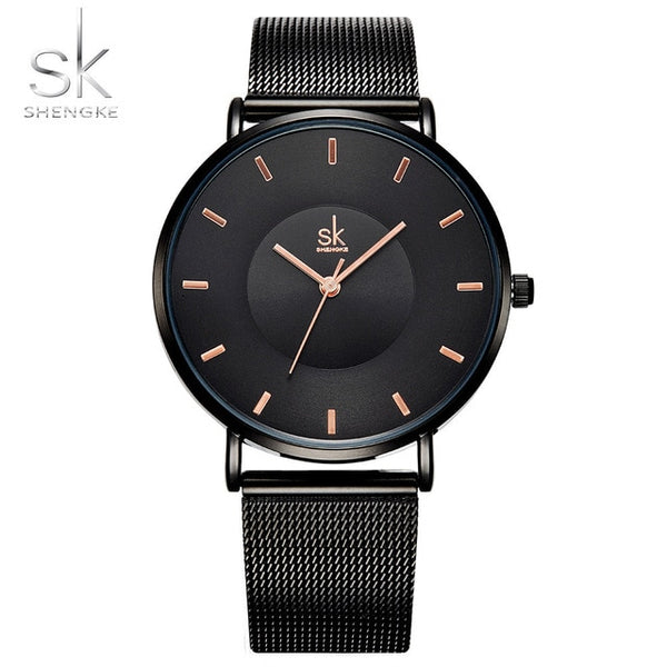 Shengke Fashion Black Women Wristwatches  High Quality Ultra thin Quartz Wristwatch Woman Elegant Dress Ladies Wristwatch Montre Femme SK-kopara2trade.myshopify.com-