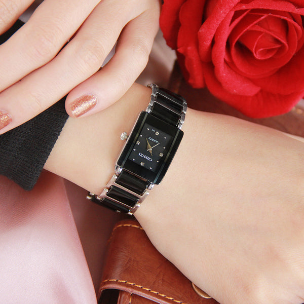 CHENXI Brand Lady Wristwatch Elegant Black Ceramics Simple Minimalism Small Narrow Quartz Casual Wristwatch Woman Rhinestone Wristwatch-kopara2trade.myshopify.com-