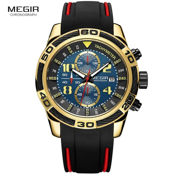 Megir Analogue Chronograph Battery Quartz Wristwatch for Man Men's Black Silicone Bracelete Sport Wristwatch Boy's Stopwatch 2045G-kopara2trade.myshopify.com-
