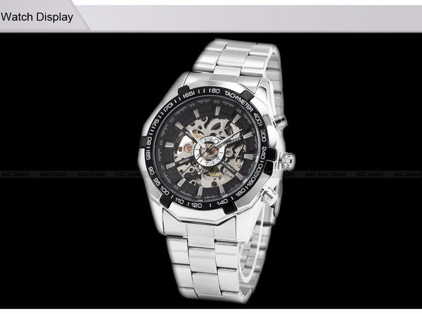 WINNER automatic Wristwatches Branded Mens Classic Stainless Steel Self Wind Skeleton Mechanical Wristwatch Fashion Cross Wristwatch-kopara2trade.myshopify.com-Watch