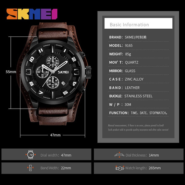SKMEI New Fashion Sport Quartz Wristwatches Men Luxury Business Leather Wristwatch Waterproof Wristwatches Male-kopara2trade.myshopify.com-