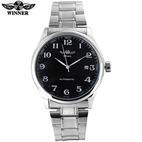 WINNER famous brand men business automatic self wind Wristwatches auto date man fashion mechanical Wristwatches stainless steel band-kopara2trade.myshopify.com-Watch