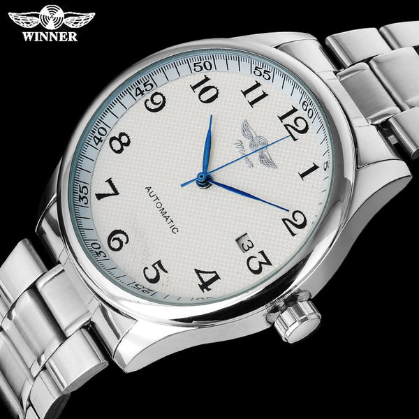 WINNER fashion casual men machanical Wristwatches stainless steel band silver case luxury automatic Wristwatches-kopara2trade.myshopify.com-Watch