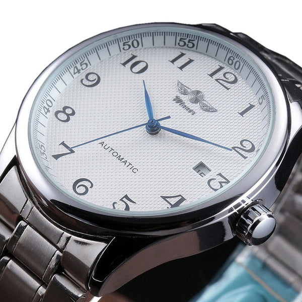 Winner Luxury Men Classic Date automatic Mechanical Wristwatch Self-Winding Skeleton Black Leather/Stainless Steel Strap  Wristwatch-kopara2trade.myshopify.com-Watch
