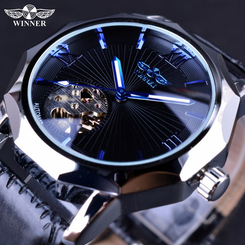 Winner Blue Ocean Geometry Design Transparent Skeleton Dial Mens Wristwatch Top Brand Luxury Automatic Fashion Mechanical Wristwatch-kopara2trade.myshopify.com-Watch