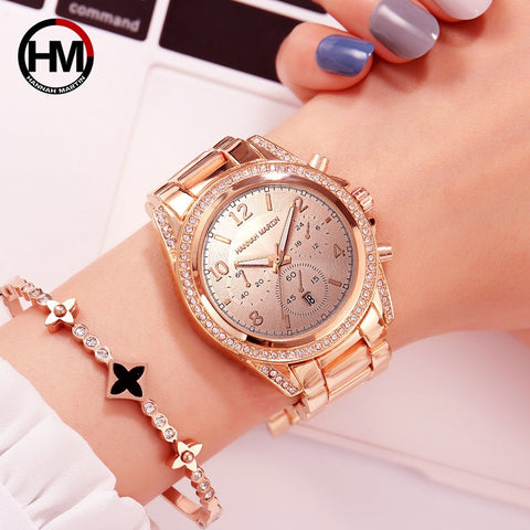 Rose Gold Hannah Martin Top Luxury Brand Women Rhinestone Wristwatches Montre Femme Calendar Waterproof Fashion Dress Ladies watch-kopara2trade.myshopify.com-