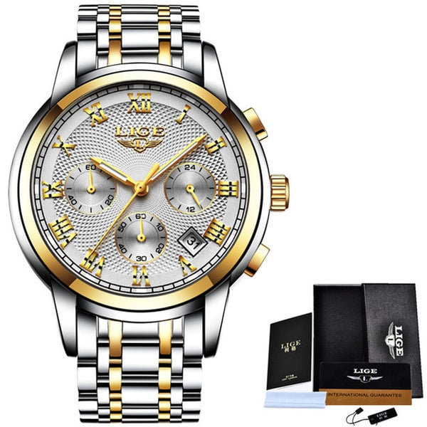 LIGE Wristwatch Men Fashion Sport Quartz  Mens Wristwatches Top Brand Luxury Full Steel Business Waterproof Wristwatch-kopara2trade.myshopify.com-Watch