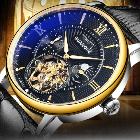 GUANQIN Mens Watches Top Brand Luxury Tourbillon Skeleton Luminous Men Casual Leather Automatic Mechanical Wrist Watch-kopara2trade.myshopify.com-