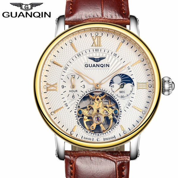 GUANQIN Mens Watches Top Brand Luxury Tourbillon Skeleton Luminous Men Casual Leather Automatic Mechanical Wrist Watch-kopara2trade.myshopify.com-