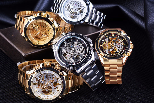 Forsining  New Collection Transparent Case Golden Stainless Steel Skeleton Luxury Design Men Wristwatch Top Brand Automatic Wristwatch-kopara2trade.myshopify.com-Watch