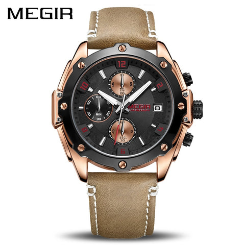 MEGIR Creative Sport Wristwatch Men   Fashion Chronograph Quartz  Wristwatches  Hour Leather Military Army Wristwatch-kopara2trade.myshopify.com-Watch