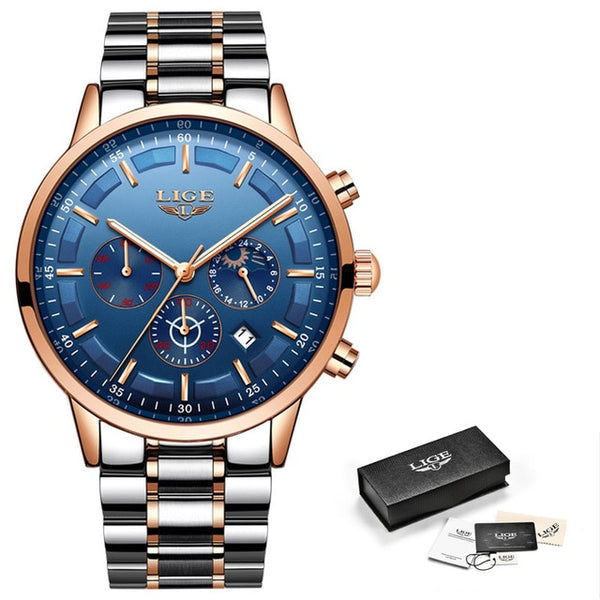 LIGE Wristwatch Men Fashion Sport Quartz Mens Wristwatches Top Brand Luxury Full Steel Business Waterproof Wristwatch-kopara2trade.myshopify.com-Watch