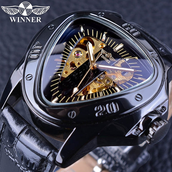 Winner Steampunk Fashion Triangle Golden Skeleton Movement Mysterious Men Automatic Mechanical  Wristwatches Top Brand Luxury-kopara2trade.myshopify.com-Watch