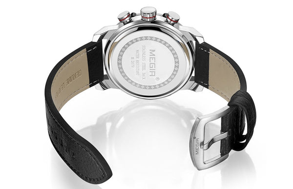 MEGIR Men's Leather Strap Sports Chronograph Wristwatches Fashion Waterproof Luminous Analogue Quartz Wristwatch for Man 2079GDBK-kopara2trade.myshopify.com-Watch