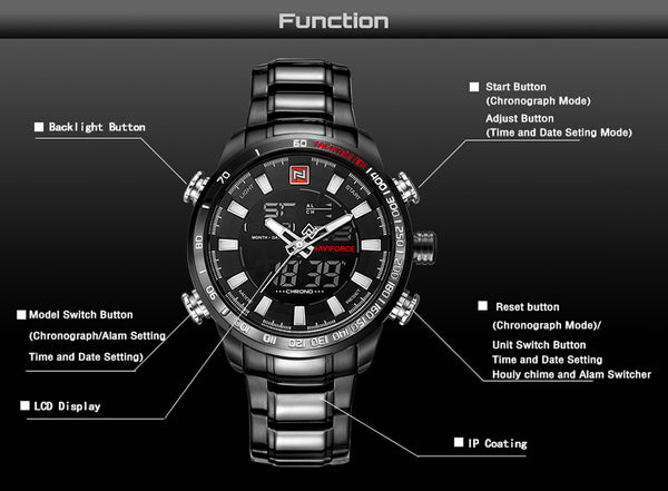 NAVIFORCE Luxury Brand Men Military Sport Wristwatches Men's Digital Quartz Full Steel Waterproof  Wristwatch-kopara2trade.myshopify.com-Watch