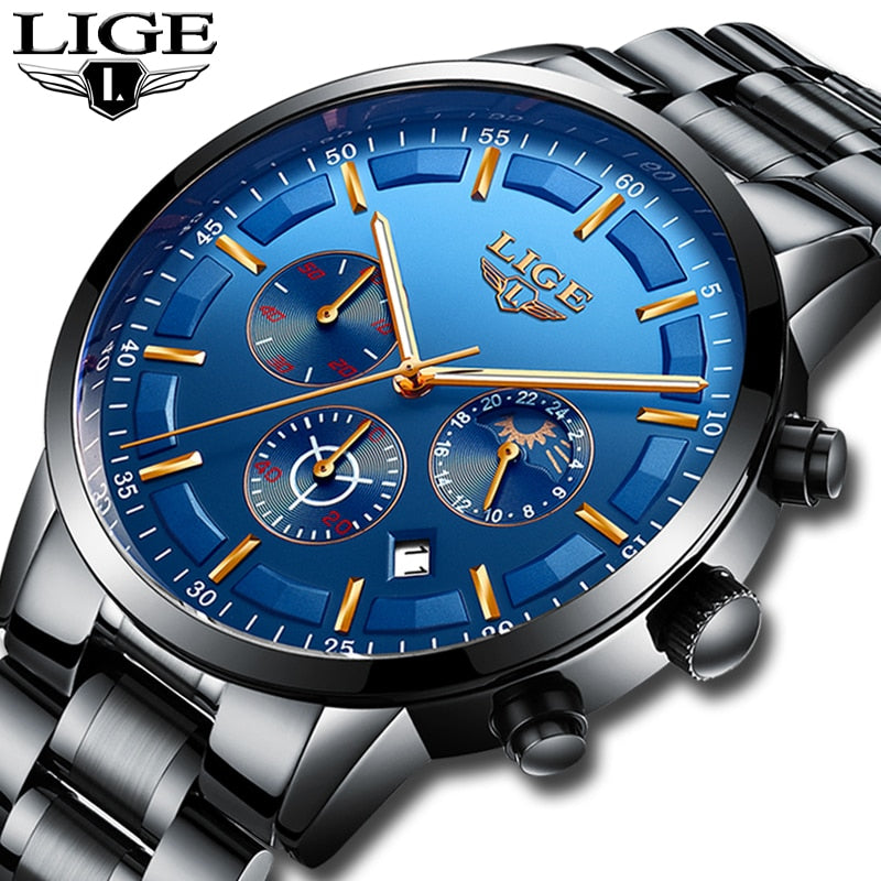 LIGE Wristwatch Men Fashion Sport Quartz Mens Wristwatches Top Brand Luxury Full Steel Business Waterproof Wristwatch-kopara2trade.myshopify.com-Watch