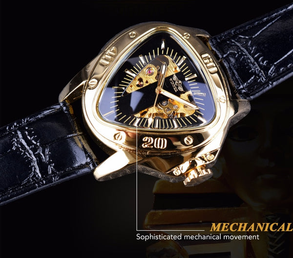 Winner Steampunk Fashion Triangle Golden Skeleton Movement Mysterious Men Automatic Mechanical  Wristwatches Top Brand Luxury-kopara2trade.myshopify.com-Watch