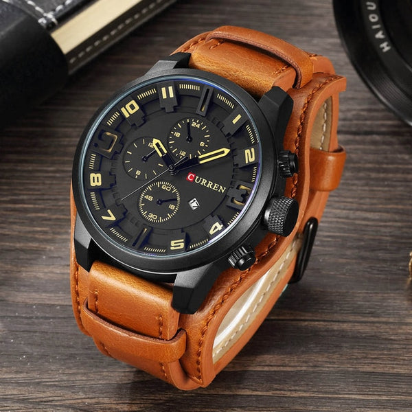 Mens  CURREN Wristwatches Top Brand Luxury Leather Strap Waterproof Sport Men Quartz Wristwatch Military Male Curren 8225-kopara2trade.myshopify.com-Watch