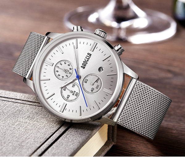 Men's Wristwatches BAOGELA Fashion Sports quartz-watch stainless steel mesh Brand men watches Multi-function Wristwatch Chronograph-kopara2trade.myshopify.com-Watch