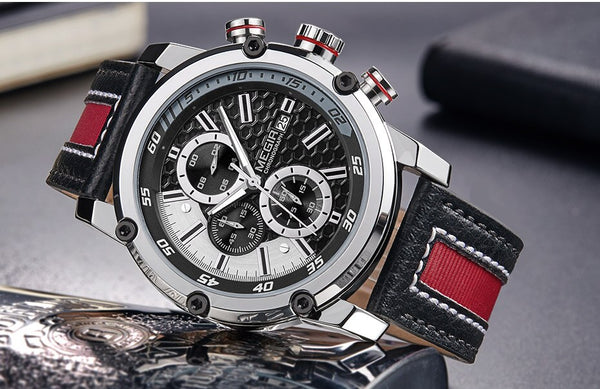 MEGIR Men's Premium Waterproof Luminous Quartz Wristwatches Fashion Leather Strap Yellow Chronograph Wristwatch for Man 2079G1N3-kopara2trade.myshopify.com-