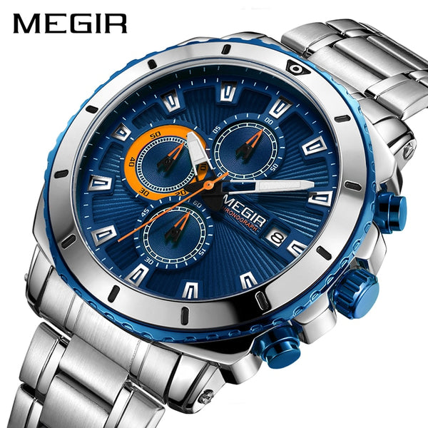 MEGIR Top Brand Luxury Men Quartz Wristwatch with Stainless Steel Band Chronograph Business Wrist Wristwatches Men-kopara2trade.myshopify.com-