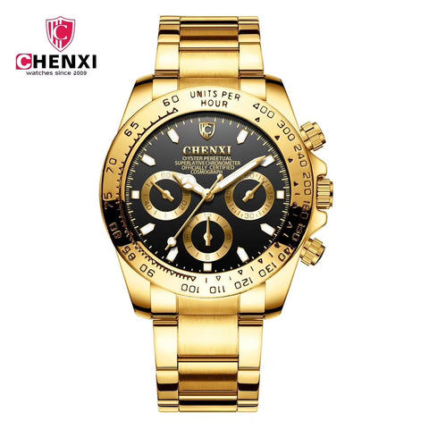 Fashion Luxury Top Brand CHENXI Men's Gold Wristwatch Black Stylish 30 Meter Waterproof Luminous Hands Casual Male Golden Wristwatch-kopara2trade.myshopify.com-Watch