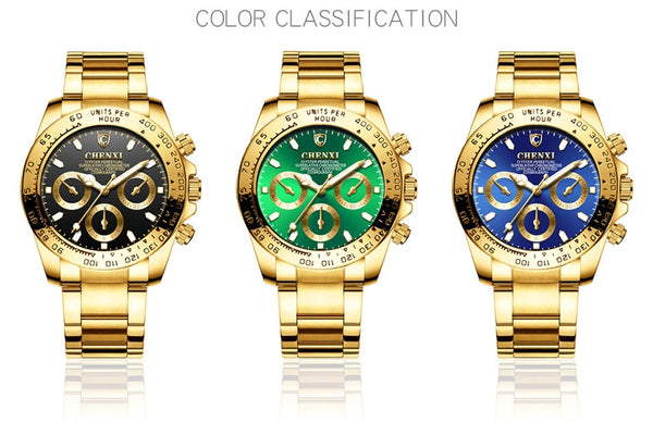 Fashion Luxury Top Brand CHENXI Men's Gold Wristwatch Black Stylish 30 Meter Waterproof Luminous Hands Casual Male Golden Wristwatch-kopara2trade.myshopify.com-Watch