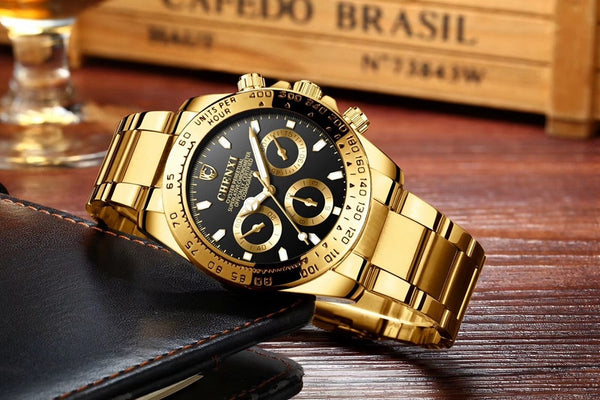 Fashion Luxury Top Brand CHENXI Men's Gold Wristwatch Black Stylish 30 Meter Waterproof Luminous Hands Casual Male Golden Wristwatch-kopara2trade.myshopify.com-Watch