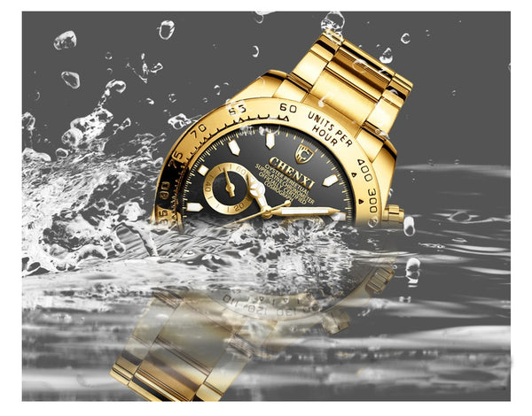 Fashion Luxury Top Brand CHENXI Men's Gold Wristwatch Black Stylish 30 Meter Waterproof Luminous Hands Casual Male Golden Wristwatch-kopara2trade.myshopify.com-Watch