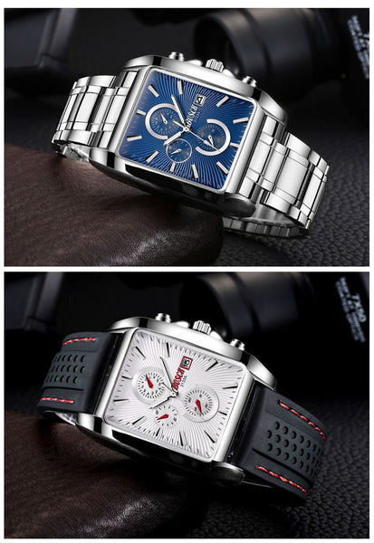 Bosck Rectangle Fashion Men Wristwatch Stainless Steel Wristwatchband Casual Business Wristwatches Sports Waterproof Big Dial Male Wristwatches-kopara2trade.myshopify.com-