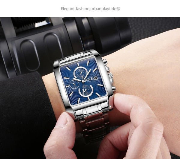 Bosck Rectangle Fashion Men Wristwatch Stainless Steel Wristwatchband Casual Business Wristwatches Sports Waterproof Big Dial Male Wristwatches-kopara2trade.myshopify.com-