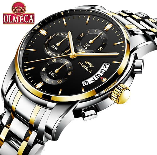 OLMECA Men Wristwatch Luxury Wristwatches  3ATM Waterproof Wristwatches Calendar Wristwatch For Men Stainless Steel Band Saat-kopara2trade.myshopify.com-