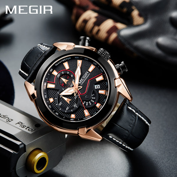 MEGIR Creative Quartz Men Wristwatch Leather Chronograph Army Military Sport Wristwatches Men Hour-kopara2trade.myshopify.com-Watch