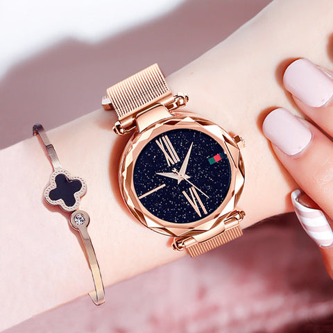 Luxury Rose Gold Women Wristwatches Minimalism Starry sky Magnet Buckle Fashion Casual Female Wristwatch Waterproof Roman Numeral-kopara2trade.myshopify.com-Watch