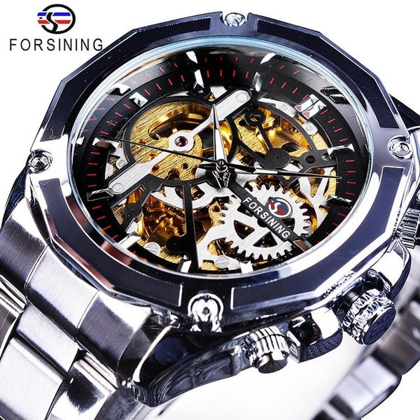 Forsining  New Collection Transparent Case Golden Stainless Steel Skeleton Luxury Design Men Wristwatch Top Brand Automatic Wristwatch-kopara2trade.myshopify.com-Watch