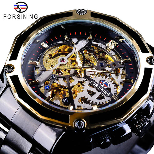 Forsining  New Collection Transparent Case Golden Stainless Steel Skeleton Luxury Design Men Wristwatch Top Brand Automatic Wristwatch-kopara2trade.myshopify.com-Watch