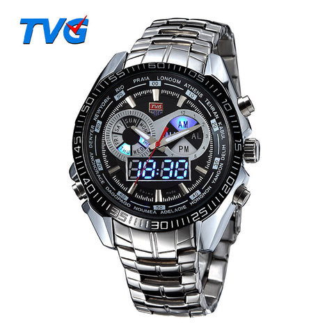 TVG Brand Luxury Stainless Steel Wristwatch Digital Sports LED Wristwatches Men 30M Dual Movements Waterproof Wristwatches-kopara2trade.myshopify.com-Watch