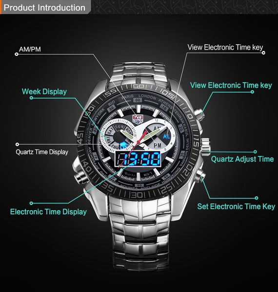TVG Brand Luxury Stainless Steel Wristwatch Digital Sports LED Wristwatches Men 30M Dual Movements Waterproof Wristwatches-kopara2trade.myshopify.com-Watch
