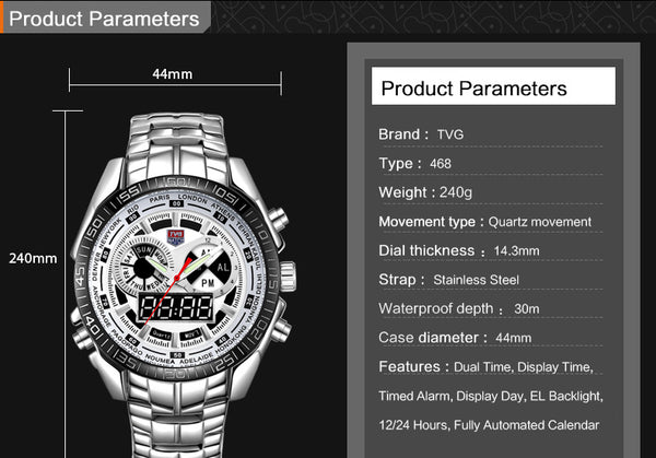TVG Brand Luxury Stainless Steel Wristwatch Digital Sports LED Wristwatches Men 30M Dual Movements Waterproof Wristwatches-kopara2trade.myshopify.com-Watch