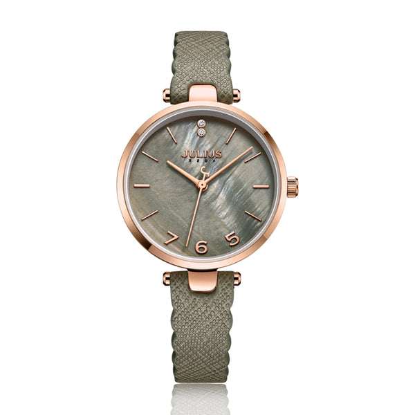 Julius Wristwatch Korean New Designer Wristwatch Simple Casual Quartz Leather Band Gray Pink High-End Pearl Dial Montre JA-1096-kopara2trade.myshopify.com-Watch