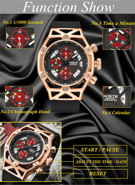 NORTH Mens Wristwatches Top Brand Luxury Quartz Wristwatch Men Casual Chronograph Military Waterproof Sport  Wristwatch-kopara2trade.myshopify.com-Watch