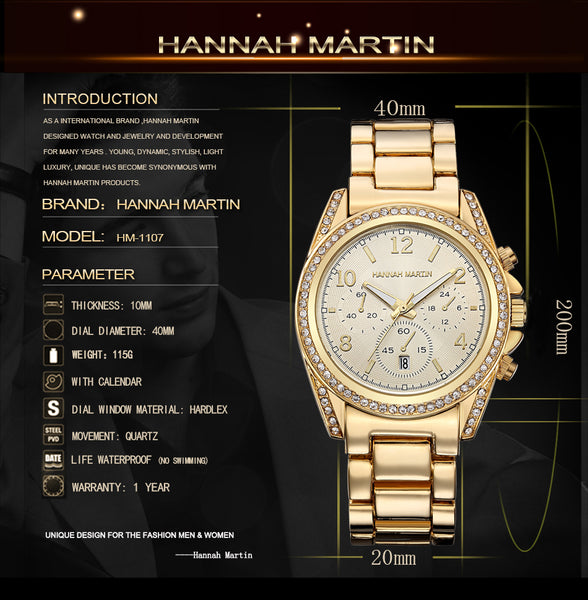 Rose Gold Hannah Martin Top Luxury Brand Women Rhinestone Wristwatches Montre Femme Calendar Waterproof Fashion Dress Ladies watch-kopara2trade.myshopify.com-