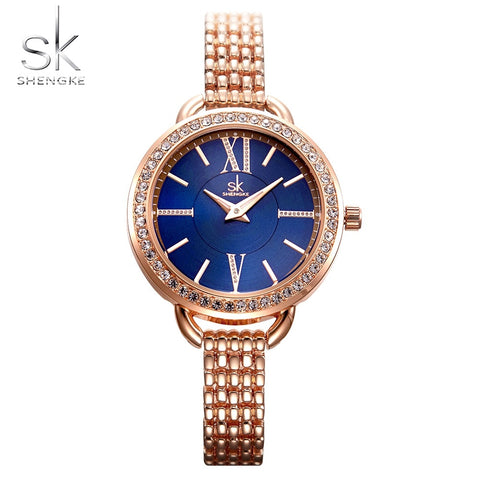 Luxury Lady Wristwatches Rose Gold Women Wristwatch SHENGKE Rhinestone Fashion Casual Stainless Steel Quartz Waterproof Female Wristwatch-kopara2trade.myshopify.com-Watch