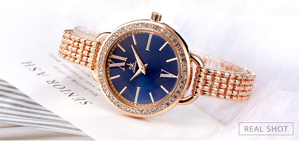 Luxury Lady Wristwatches Rose Gold Women Wristwatch SHENGKE Rhinestone Fashion Casual Stainless Steel Quartz Waterproof Female Wristwatch-kopara2trade.myshopify.com-Watch