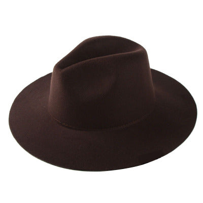 Autumn Winter Wide Brim Fedora Men Brown Jazz Hat Flat Brim Felt Cap Trilby Wool Bowler Hats for Women Jewish Hat-kopara2trade.myshopify.com-