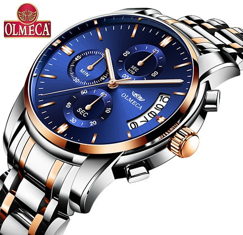 OLMECA   Men Wristwatch Luxury Wristwatches 3ATM Waterproof Chronograph Wristwatch Stainless Steel Band & Leather-kopara2trade.myshopify.com-Watch