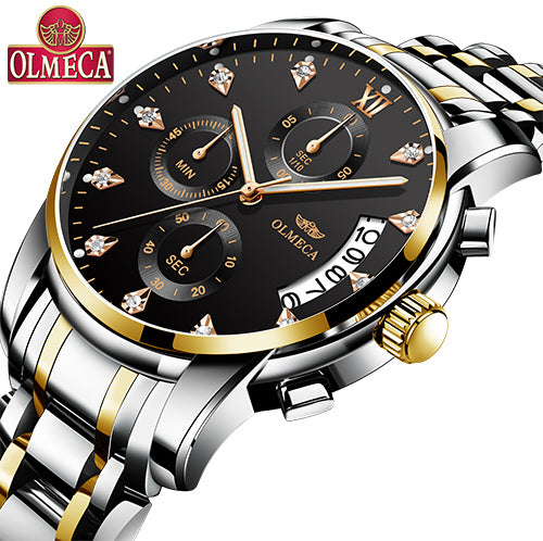 OLMECA   Men Wristwatch Luxury Wristwatches 3ATM Waterproof Chronograph Wristwatch Stainless Steel Band & Leather-kopara2trade.myshopify.com-Watch