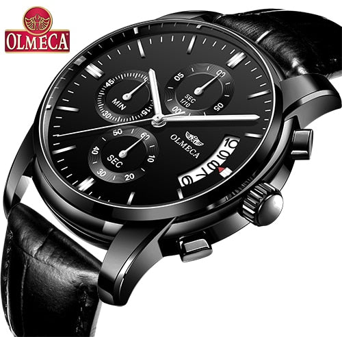 OLMECA   Men Wristwatch Luxury Wristwatches 3ATM Waterproof Chronograph Wristwatch Stainless Steel Band & Leather-kopara2trade.myshopify.com-Watch
