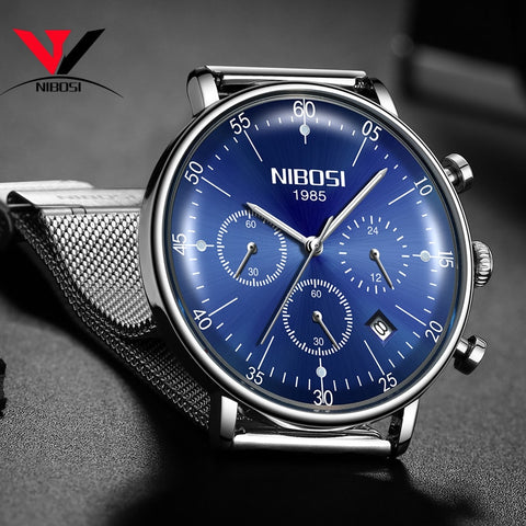 Uhren Herren Luxusmarke NIBOSI Wristwatch Men Luxury Brand Famous Dress Analog Quartz Wristwatch Mesh Steel Man  Waterproof-kopara2trade.myshopify.com-Watch