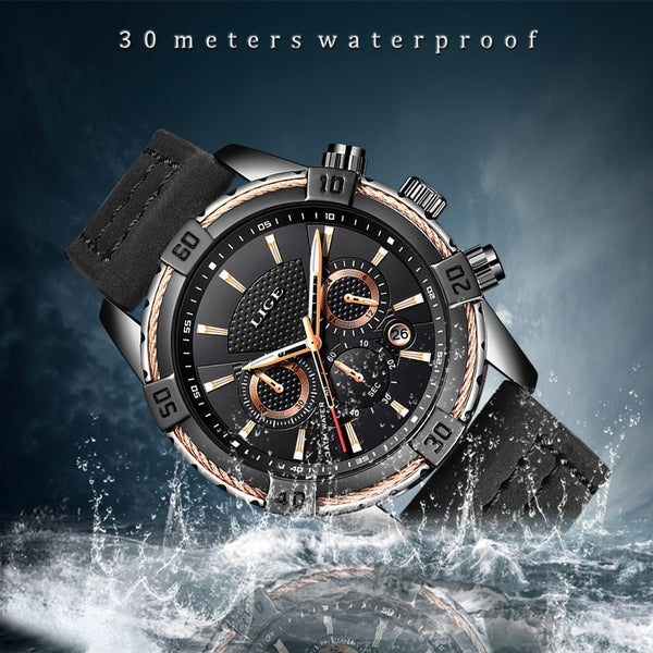 Wristwatch LIGE Mens Wristwatches Top Brand Luxury Men Casual Leather Waterproof Chronograph Men Sport Quartz-kopara2trade.myshopify.com-Watch